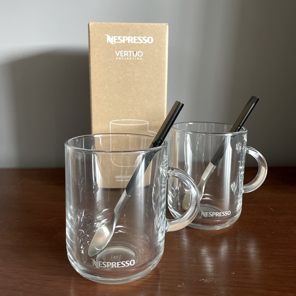 Nespresso Vertuo Large Glass Coffee Mug Set with Spoons